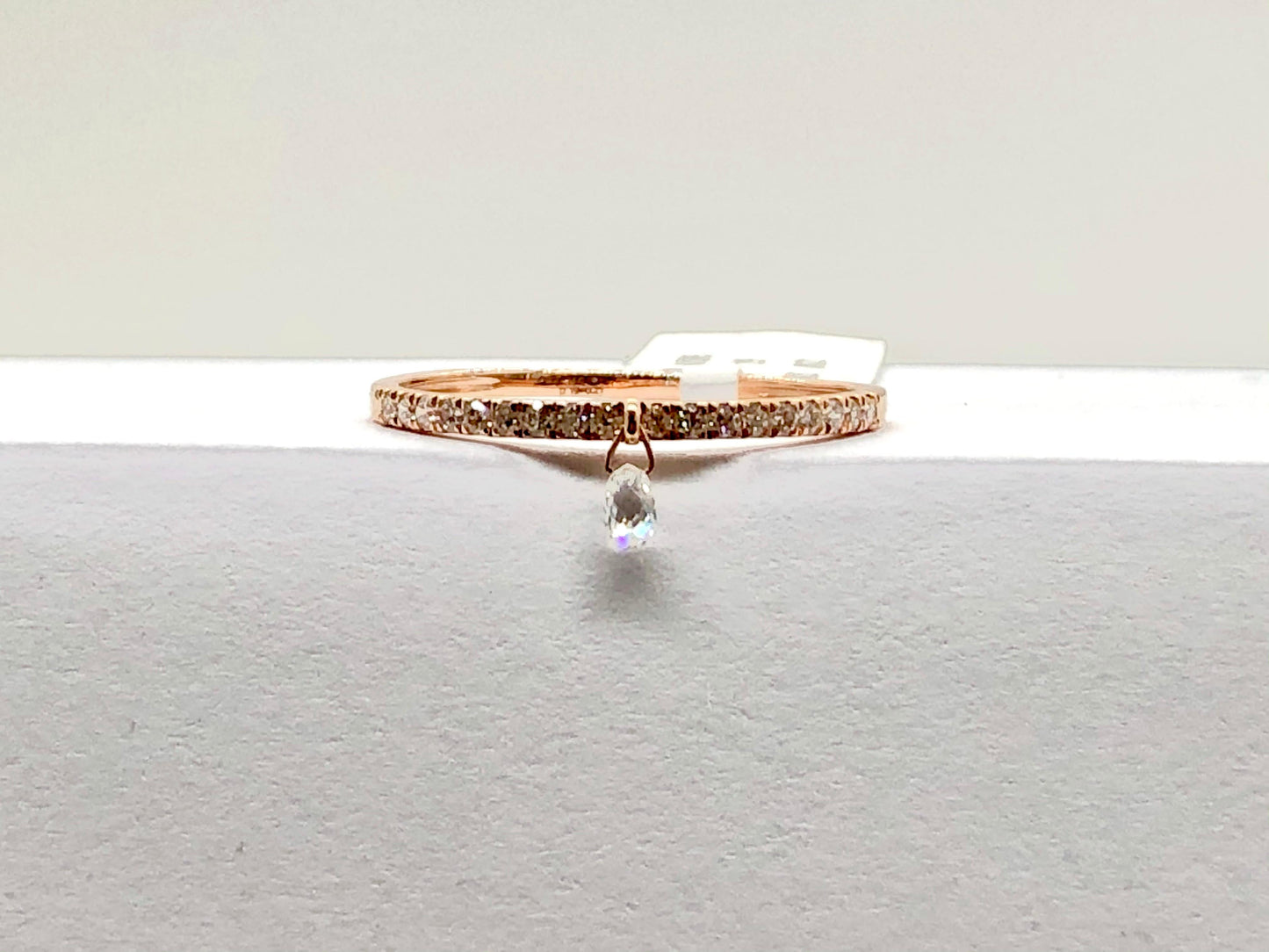 Mono Briolette Diamond Dangling Ring, Rose Gold