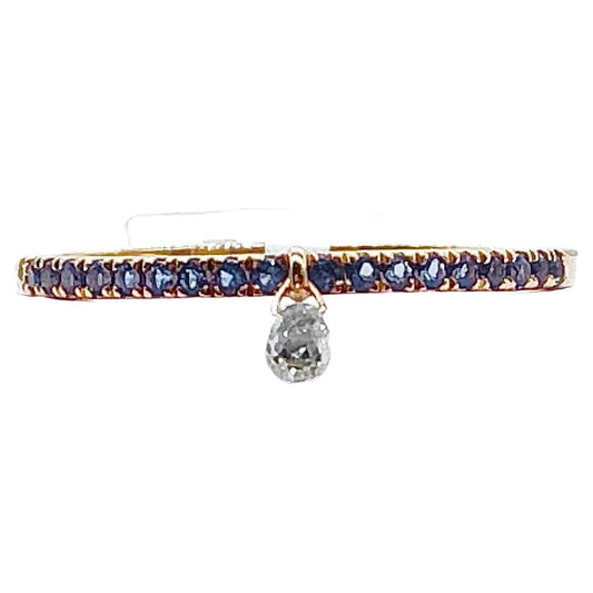 Mono Diamond Briolette & Sapphire Dangling Ring, Rose Gold