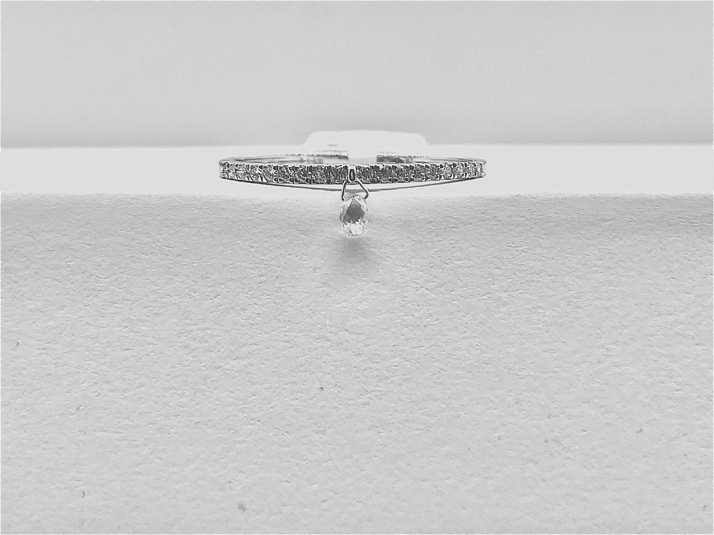 Mono Briolette Diamond Dangling Ring, White Gold