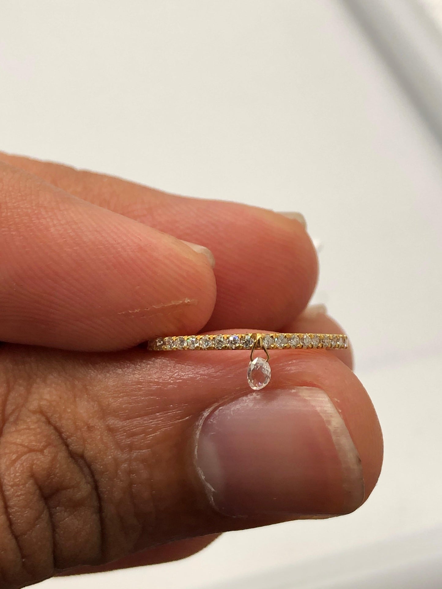 Mono Briolette Diamond Dangling Ring, Yellow Gold