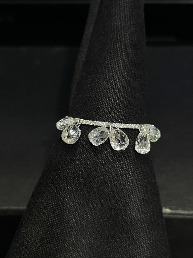 Diamond Briolettes Dangling Ring, White Gold