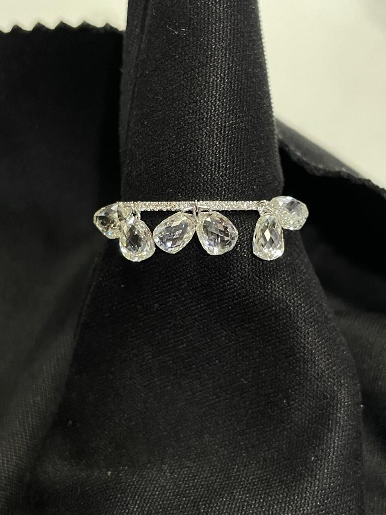Diamond Briolettes Dangling Ring, White Gold