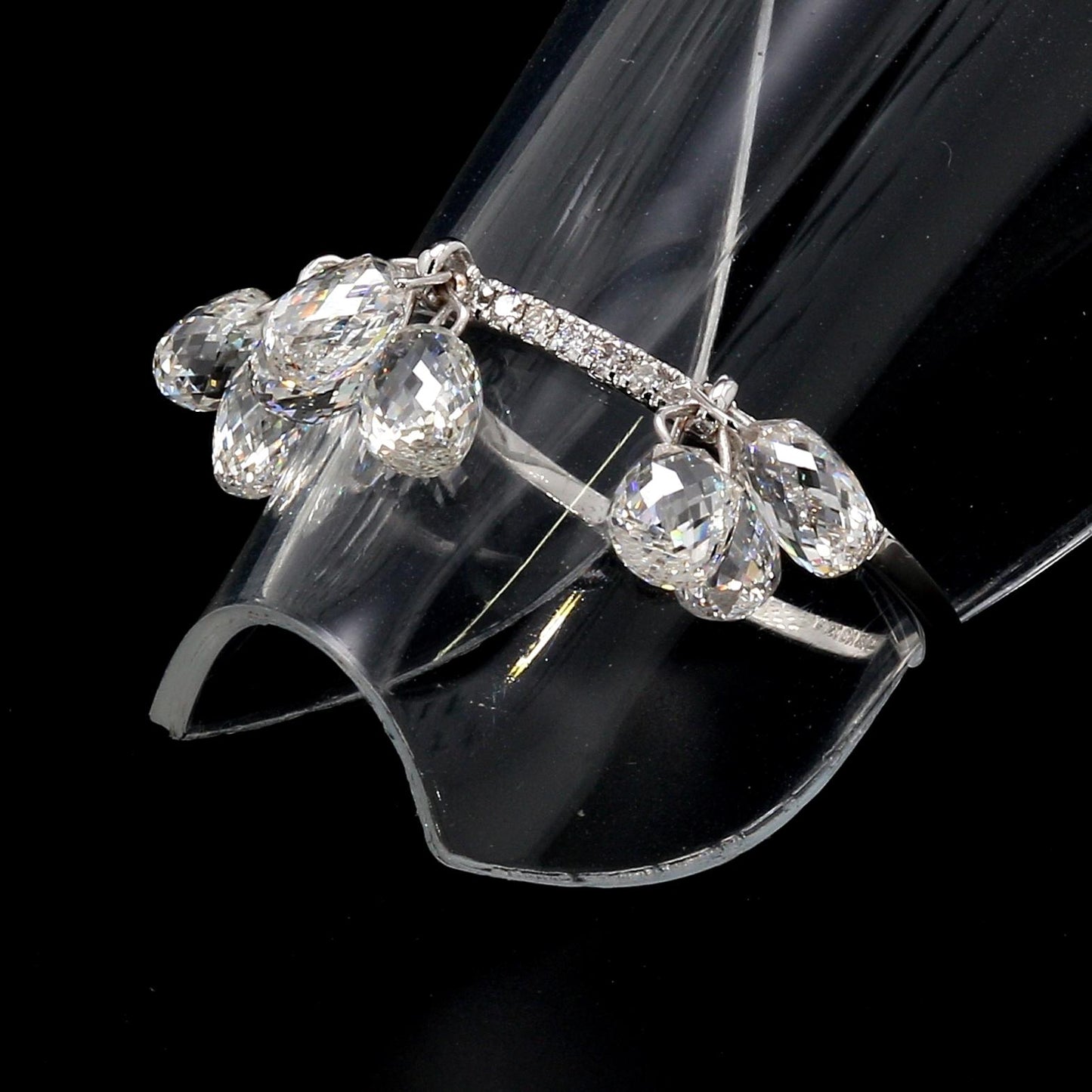 Diamond Briolette Dangling Ring ,White Gold