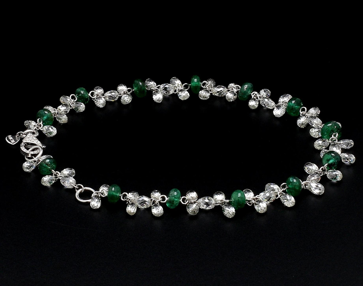 Diamond Briolette & Emerald 18K White Gold Dangling Bracelet