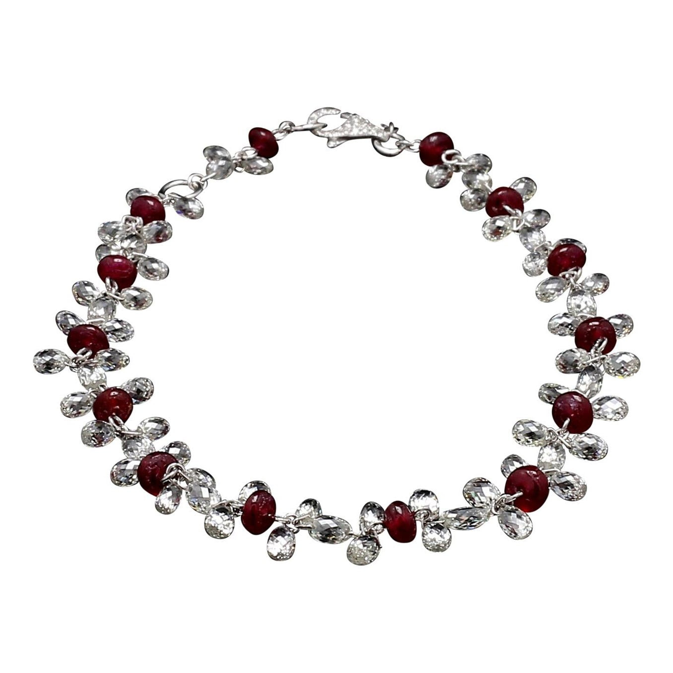 Diamond Briolette & Ruby 18K White Gold Dangling Bracelet