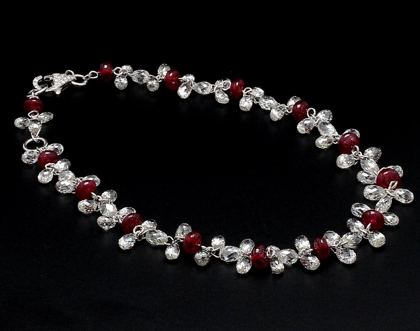 Diamond Briolette & Ruby 18K White Gold Dangling Bracelet