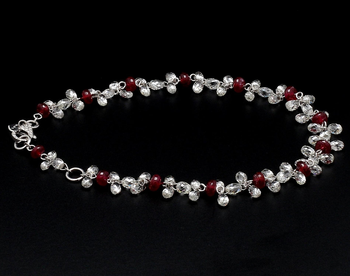 Diamond Briolette & Ruby 18K White Gold Dangling Bracelet