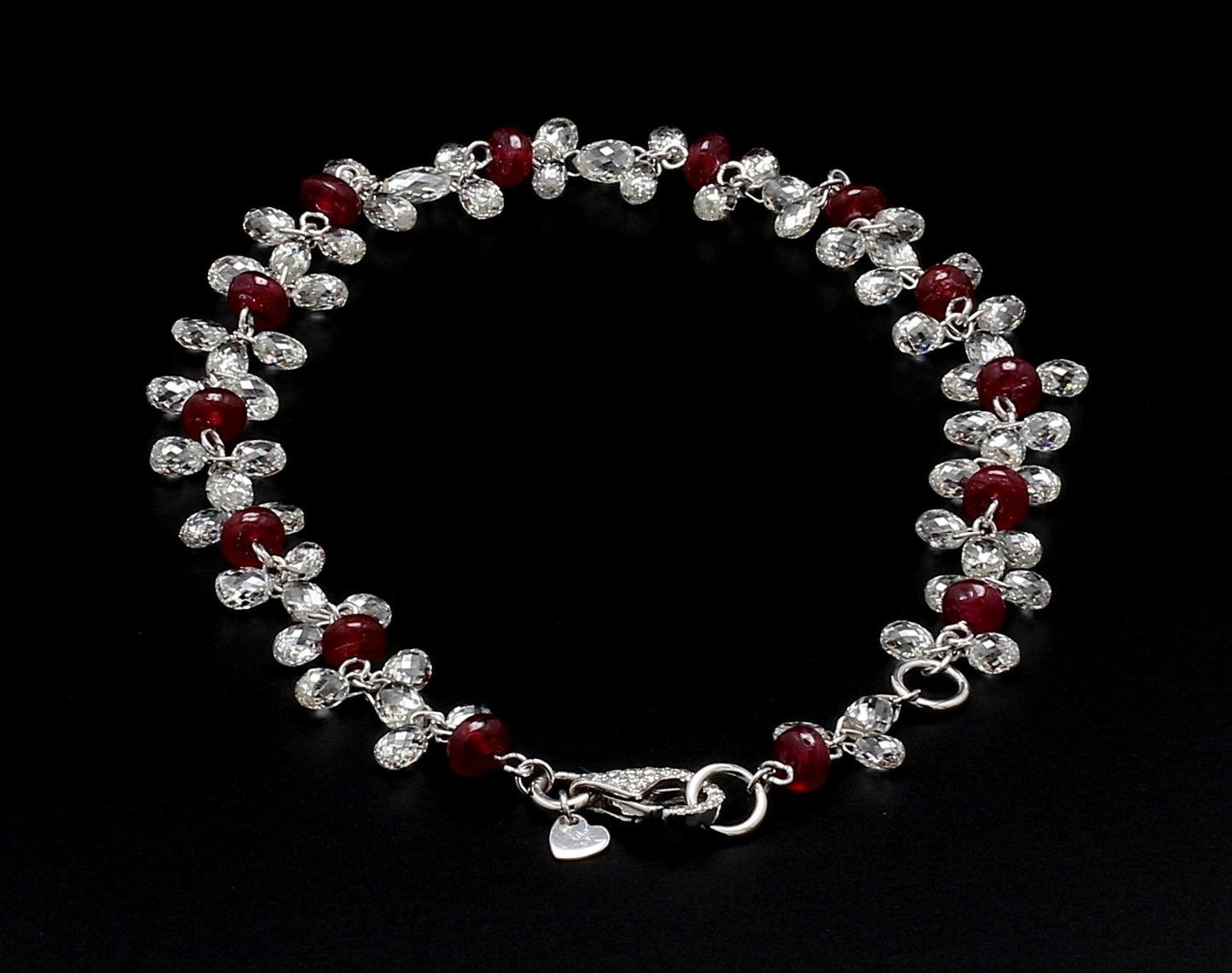 Diamond Briolette & Ruby 18K White Gold Dangling Bracelet