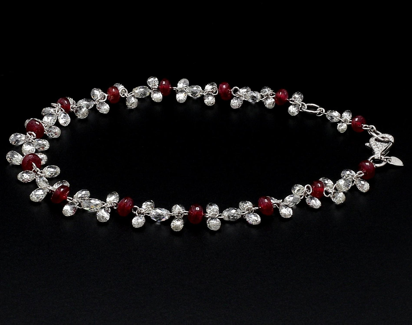 Diamond Briolette & Ruby 18K White Gold Dangling Bracelet