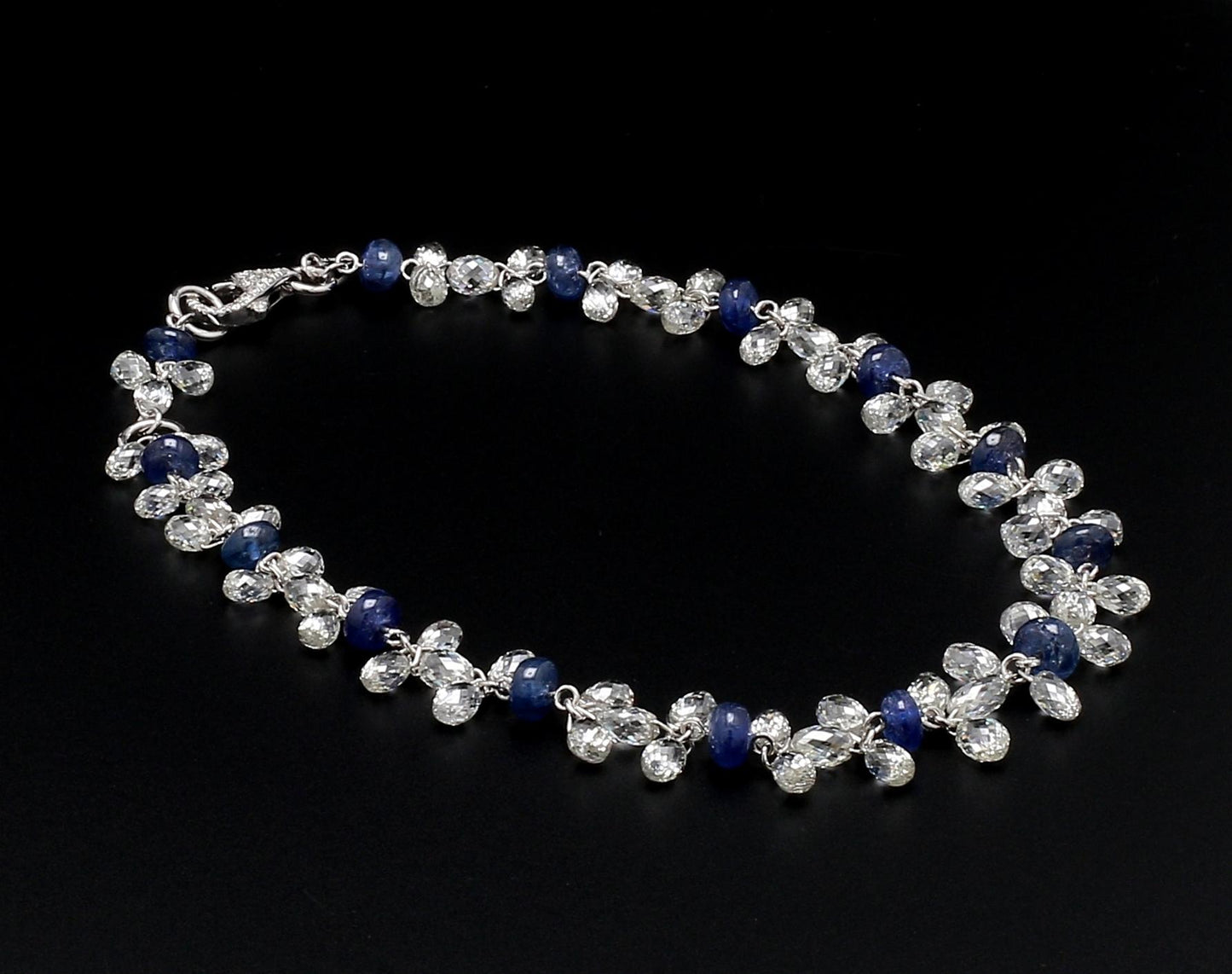 Diamond Briolette & Sapphire 18K White Gold Dangling Bracelet
