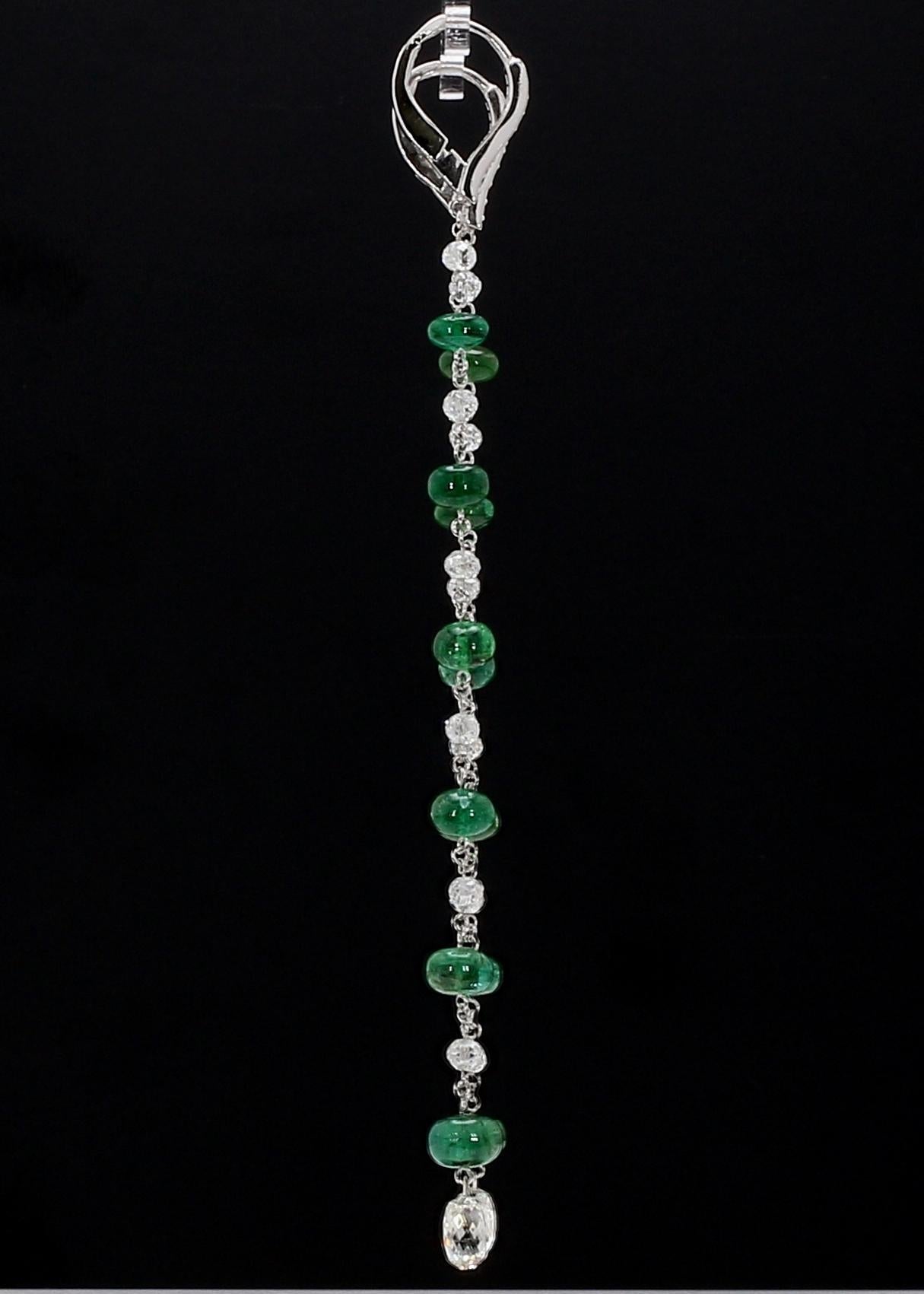 Diamond Beads & Emerald Dangling Earrings