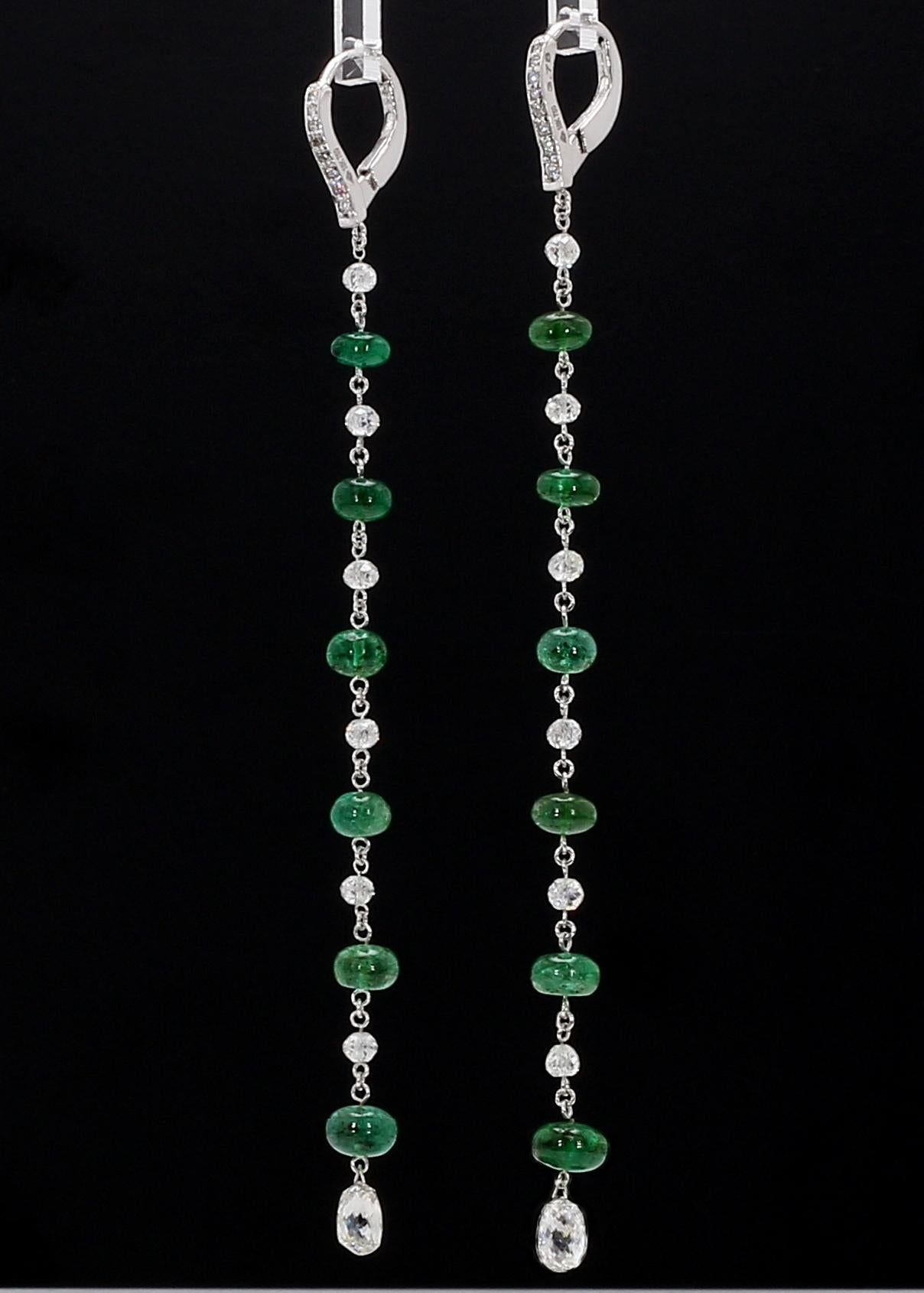 Diamond Beads & Emerald Dangling Earrings