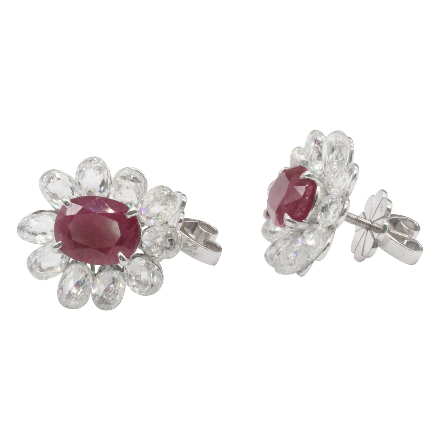 Diamond Briolette & Ruby Stud Earrings