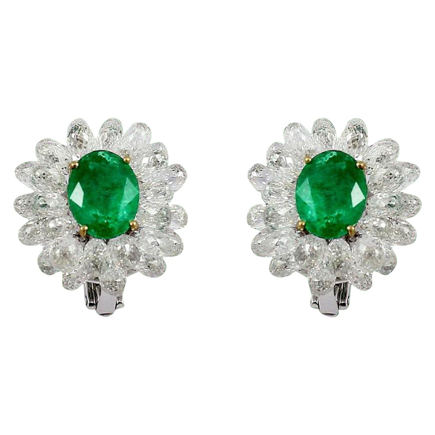 Diamond Briolette and Emerald Cluster Earrings,White Gold