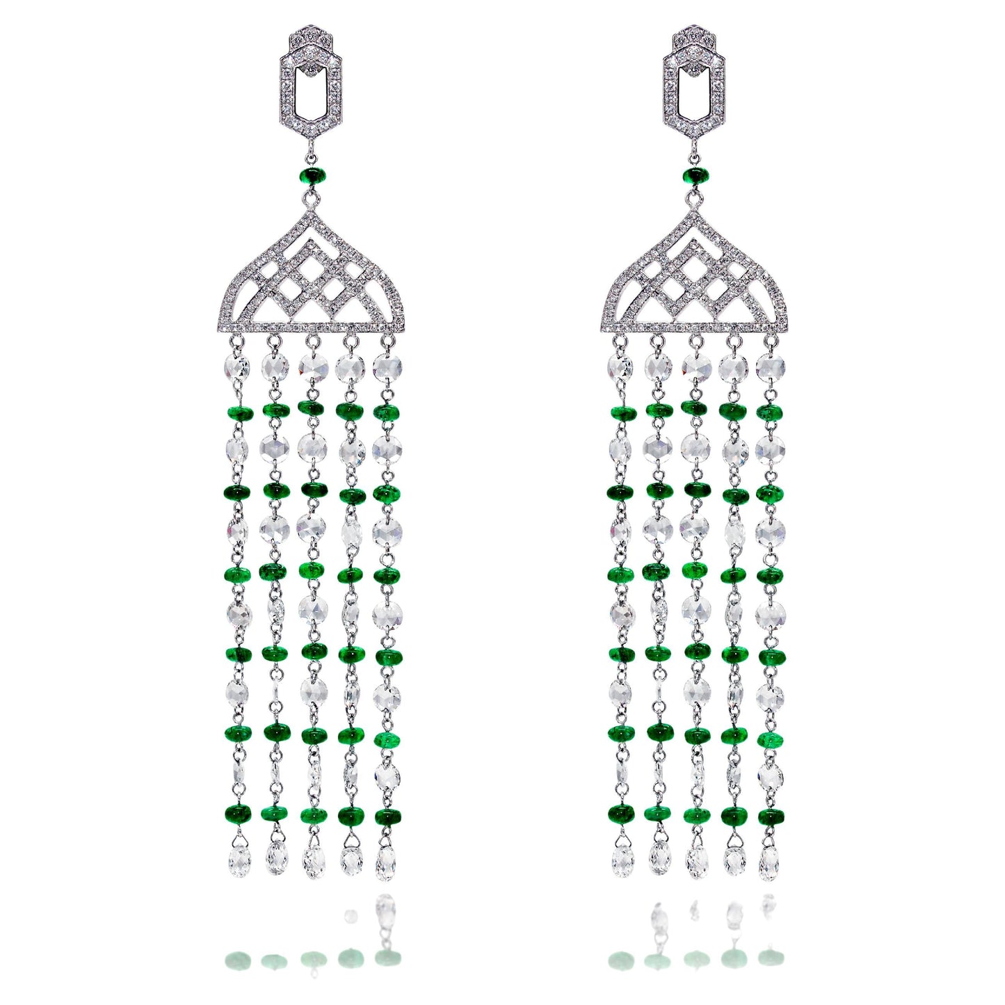 Diamond Rosecut & Emerald Chandelier Earrings