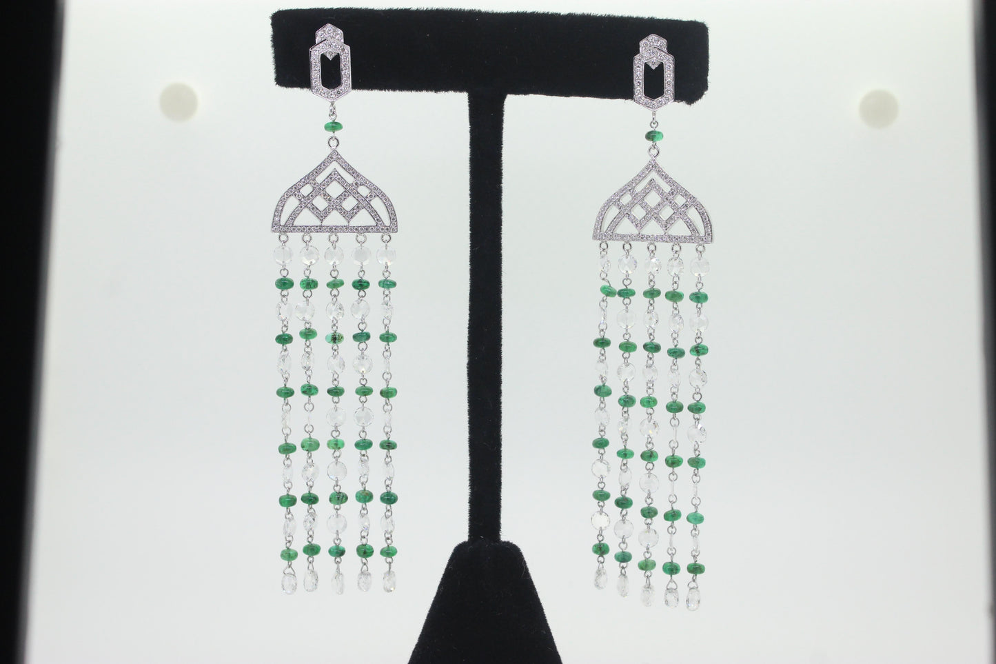 Diamond Rosecut & Emerald Chandelier Earrings