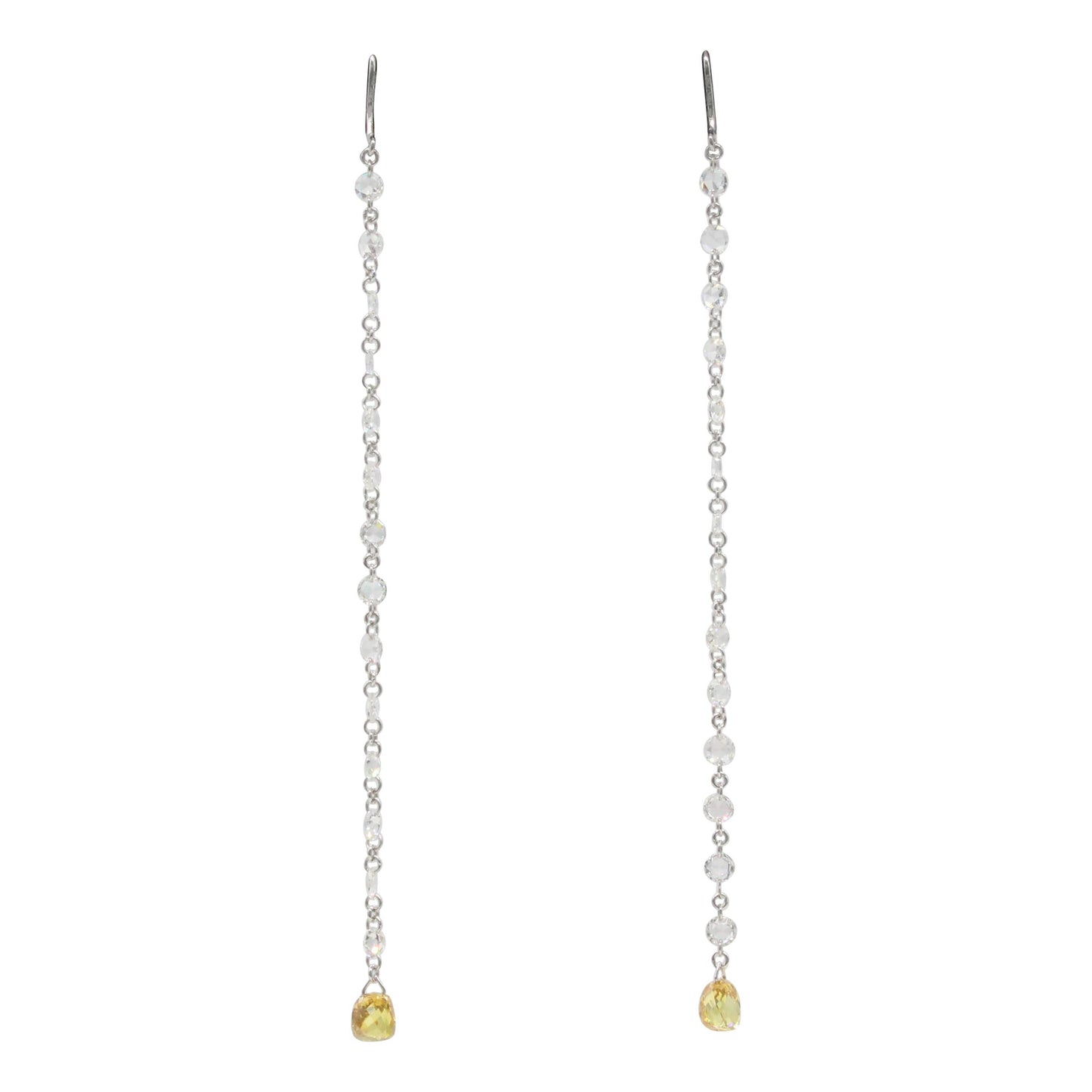 2 Carat Rosecut & Fancy Color Briolette Mono Earrings, White Gold