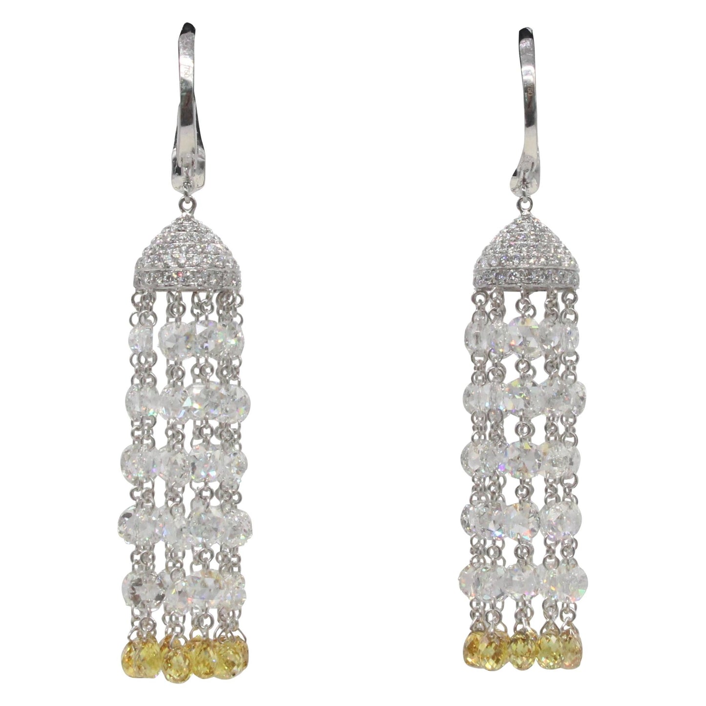 Diamond Rosecut & Fancy Color Briolette Tassel Earrings, White Gold