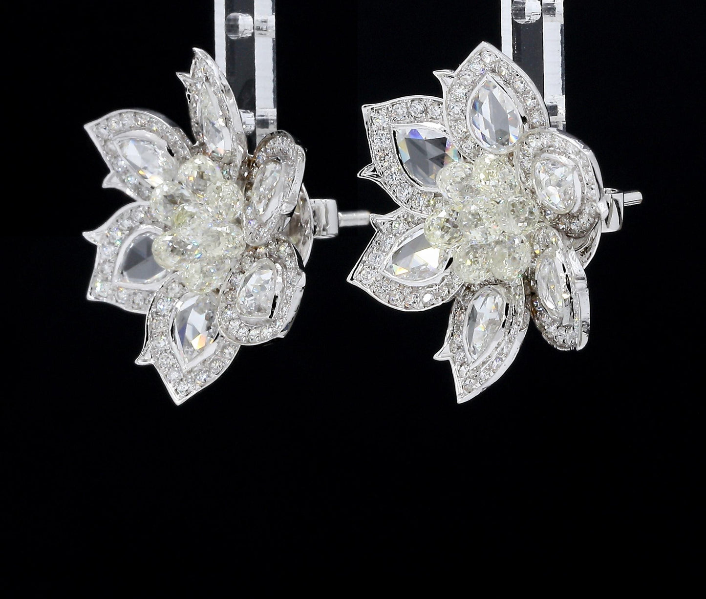 Diamond Briolette & Rosecut Floral Earrings