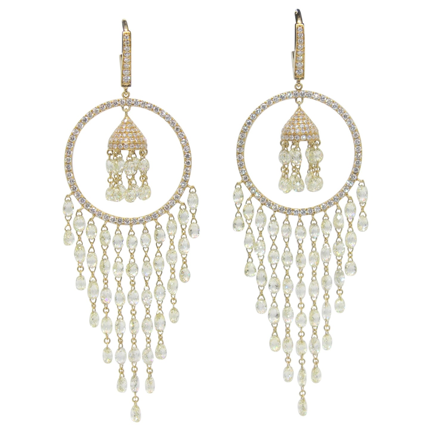 22.41cts Diamond Briolette Earrings, Yellow Gold