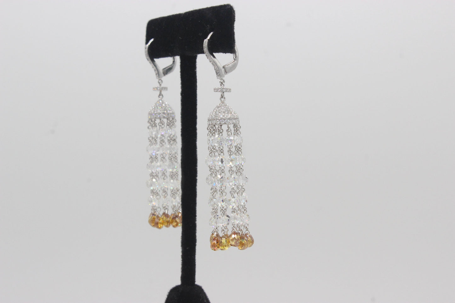 17.57 Carats Diamond Rosecut Tassel Earrings, White Gold