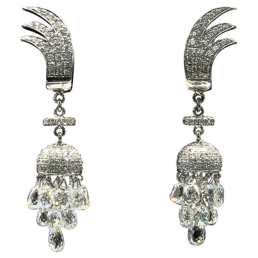 7.46 Carat Miniature Chandelier Diamond Earrings, White Gold
