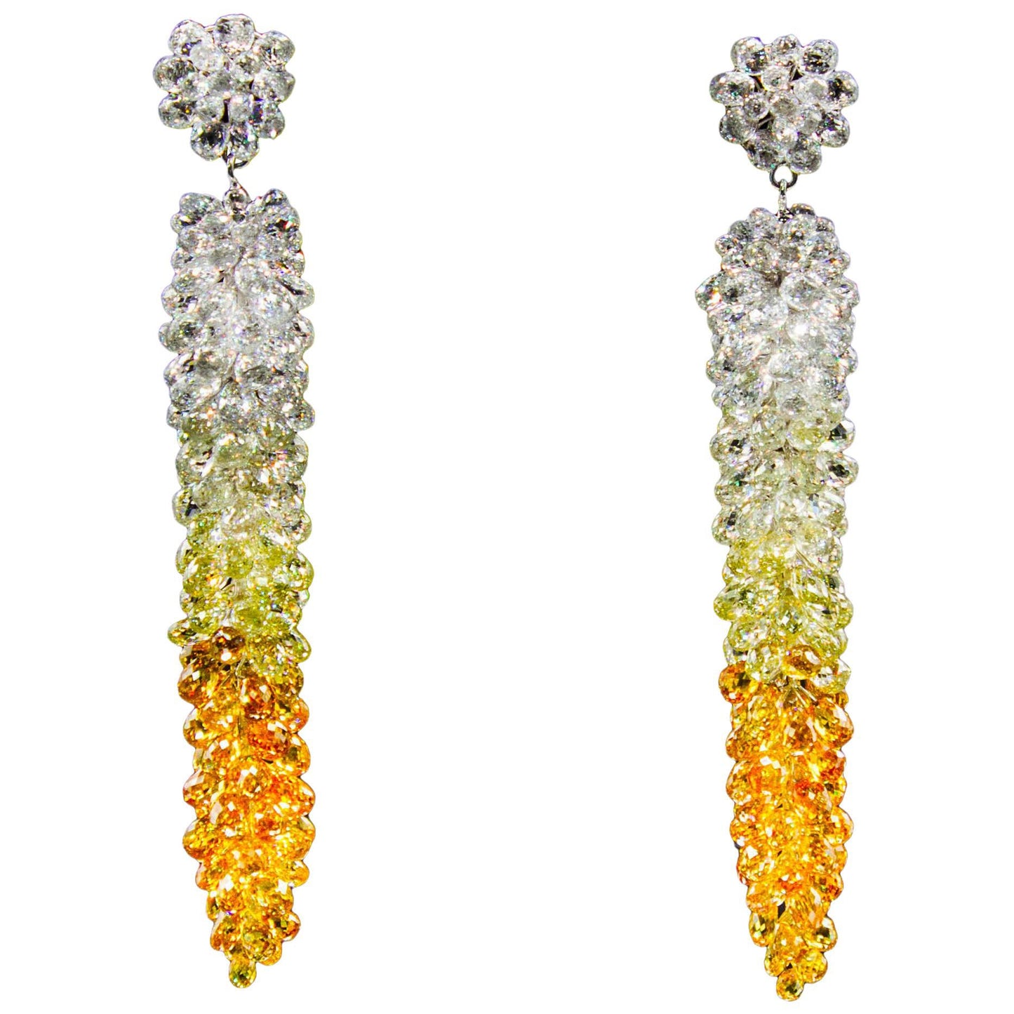 61.07 Carat Fancy Color Diamond Briolette Grapevine Earrings