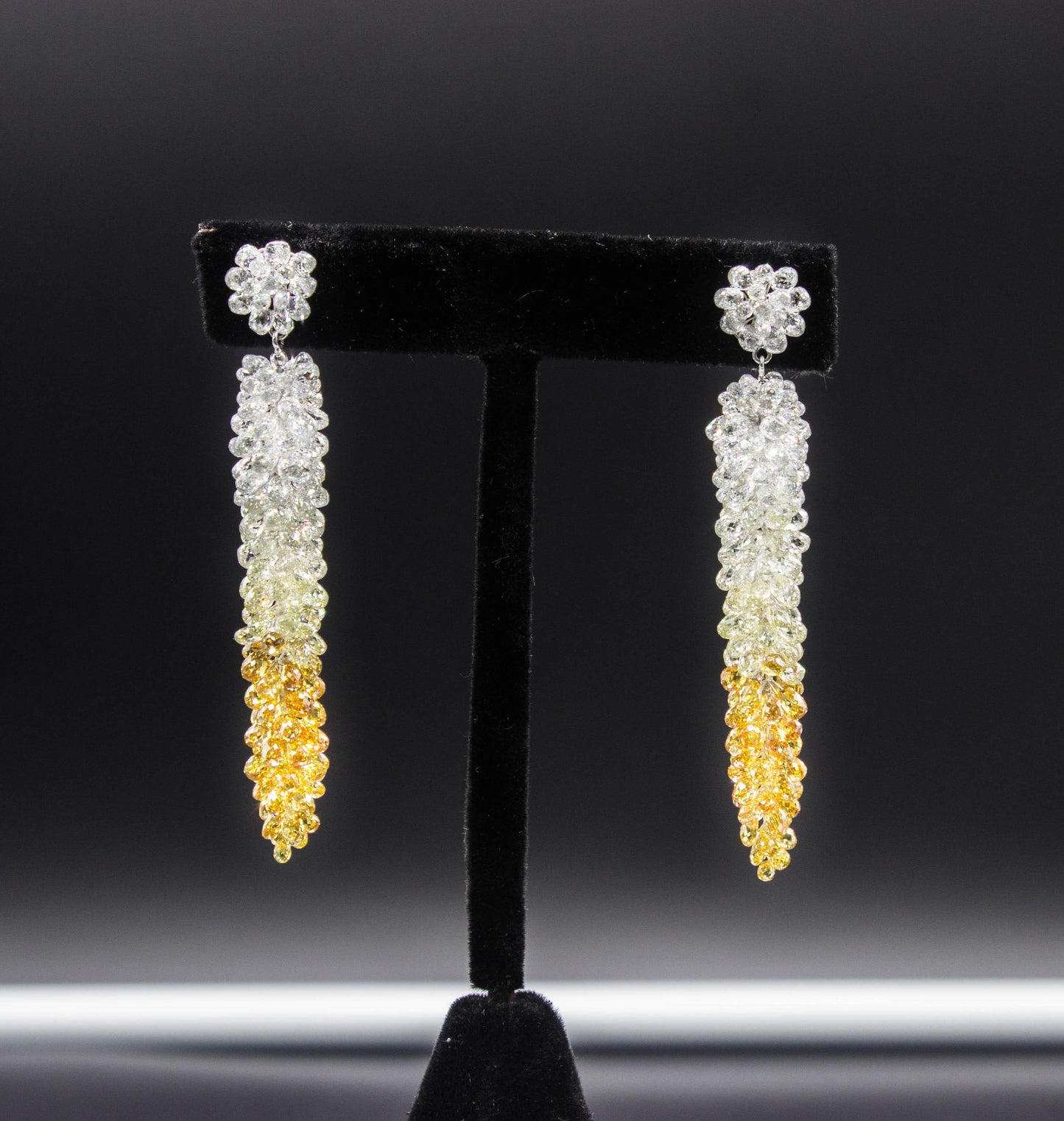 61.07 Carat Fancy Color Diamond Briolette Grapevine Earrings