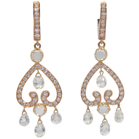 3.80 Carat Diamond Briolette & Roundell Earrings, Rose Gold