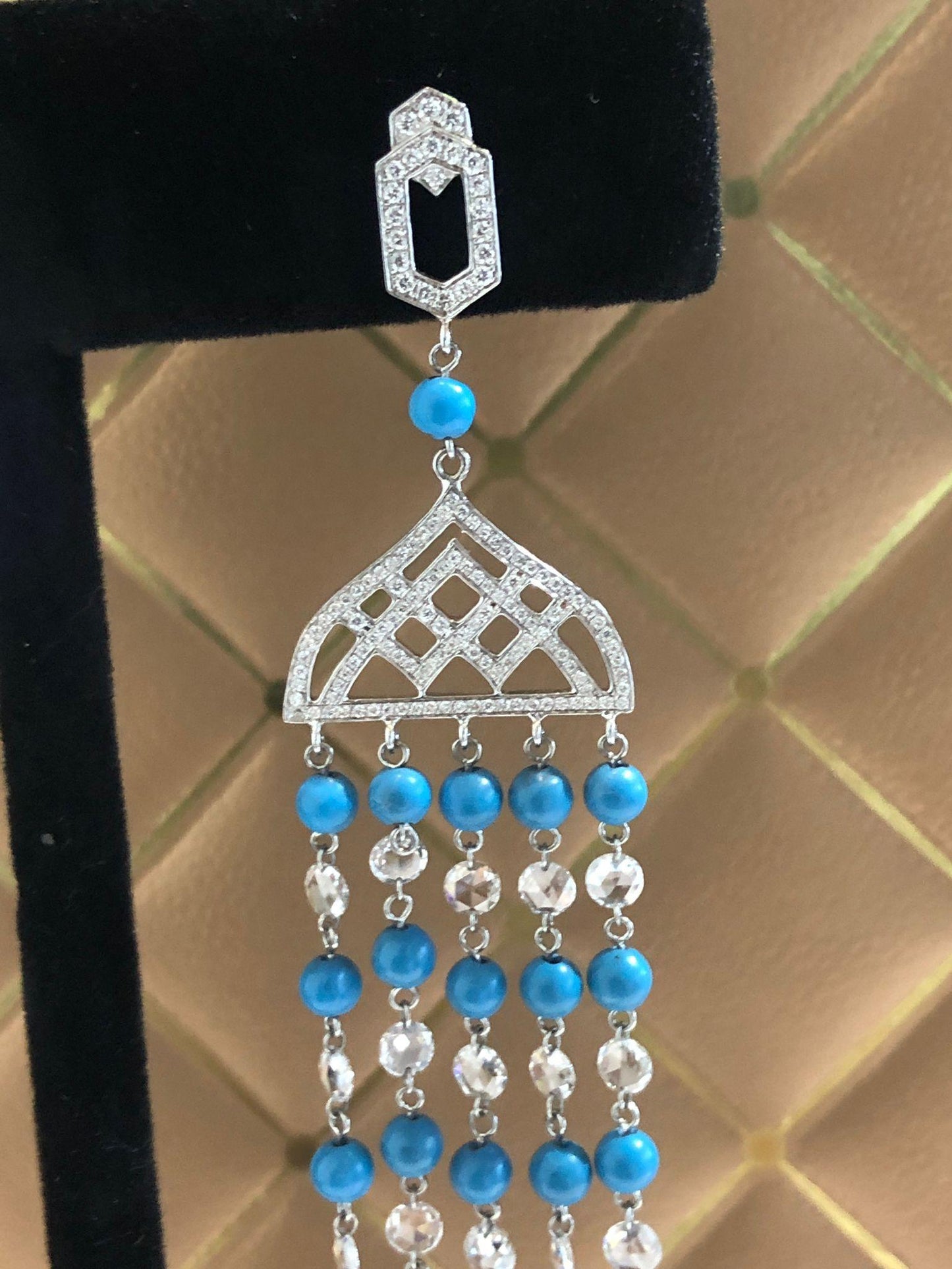 Diamond Rosecut & Turquoise Earrings