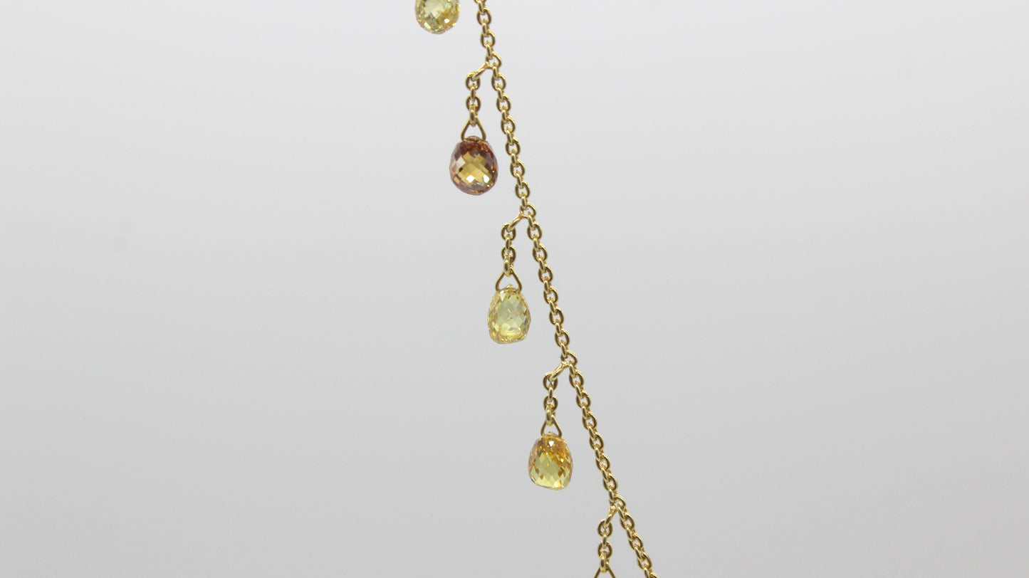 Fancy Color Diamond Briolette Dangling Necklace