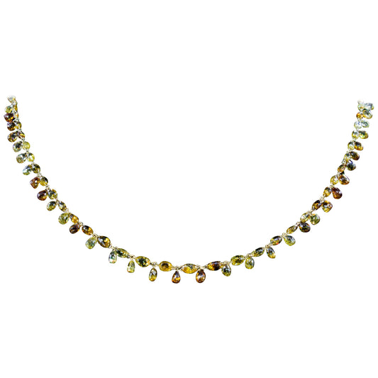 Fancy Color Diamond Briolette Floral Necklace