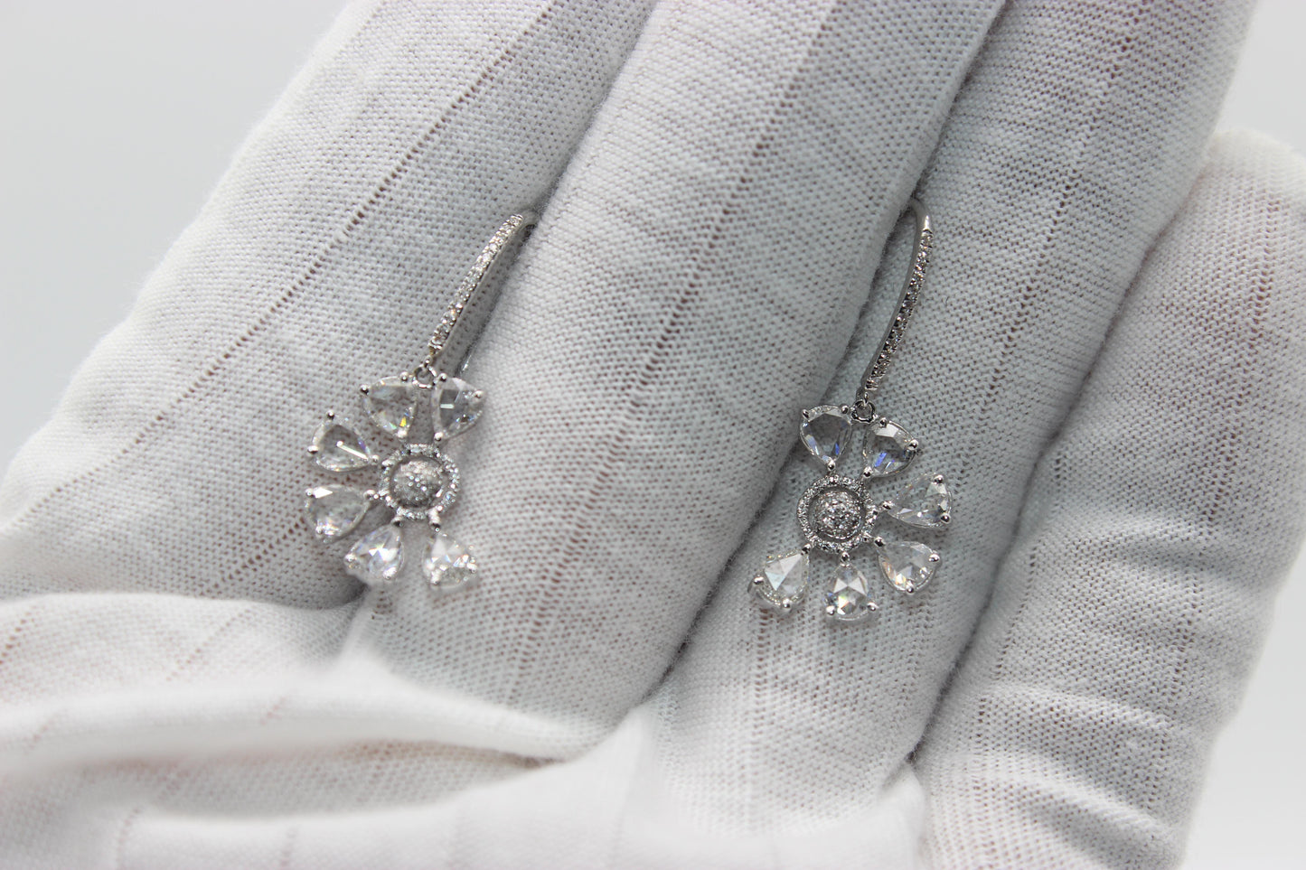 Diamond Rosecut Dangling Floral Earrings