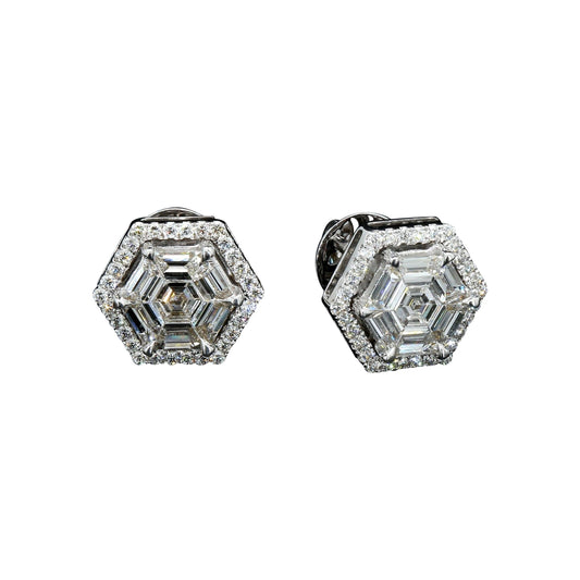 Diamond Hexagon Stud Earrings
