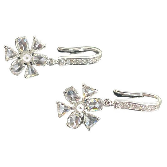 Diamond Rosecut Floral Dangling Earrings
