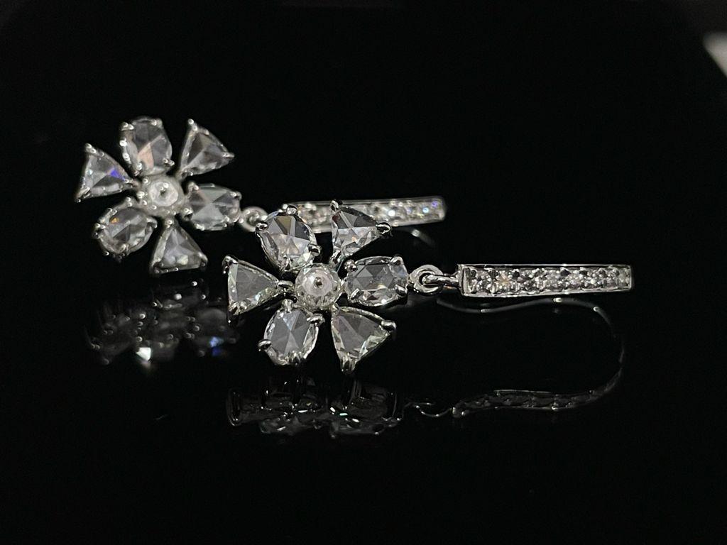 Diamond Rosecut Floral Dangling Earrings