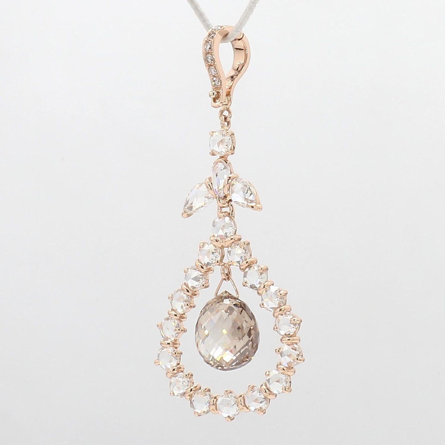 Diamond Briolette Pendant ,Rose Gold