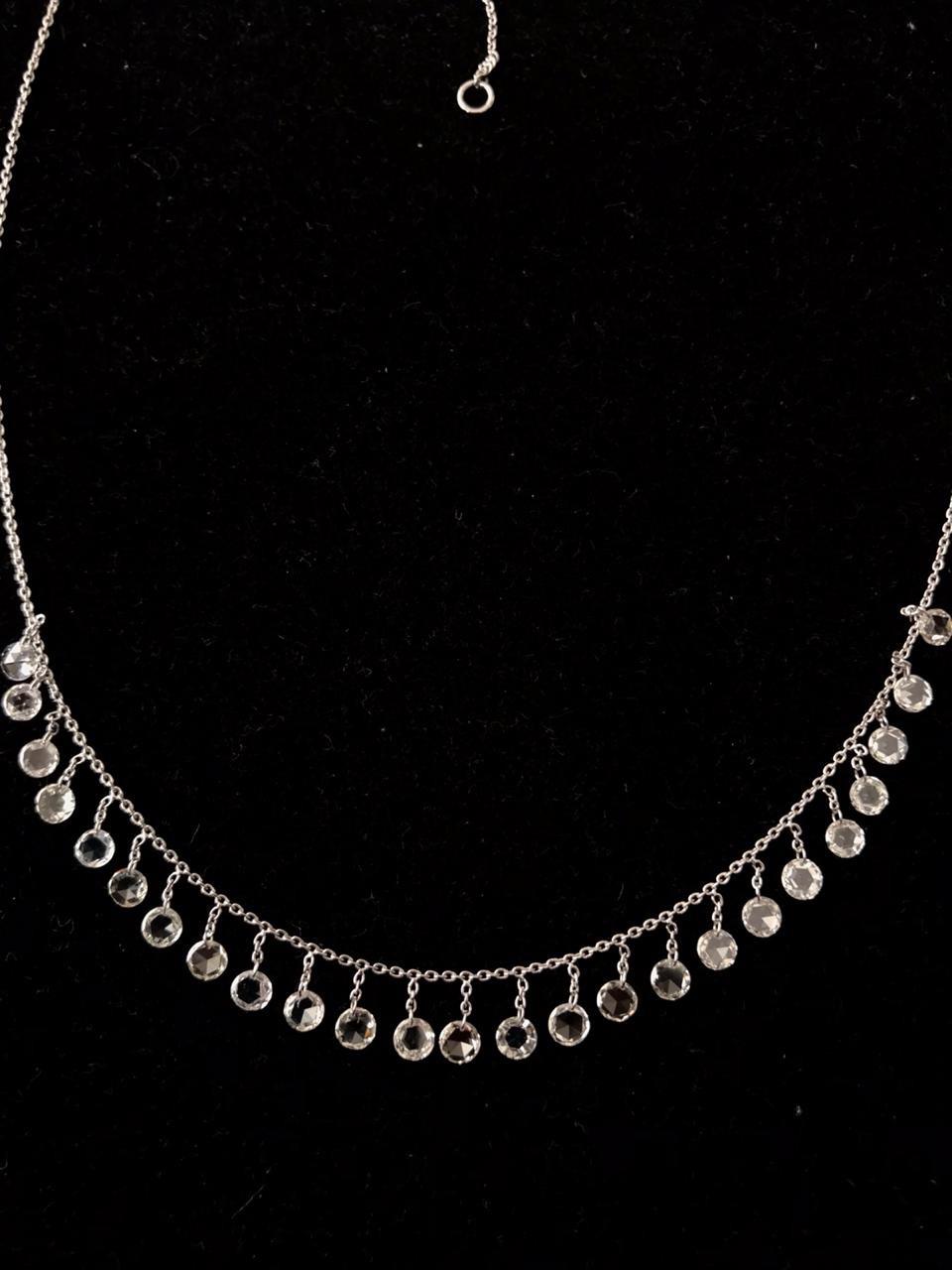 Diamond Rosecut White Gold Dangling Necklace