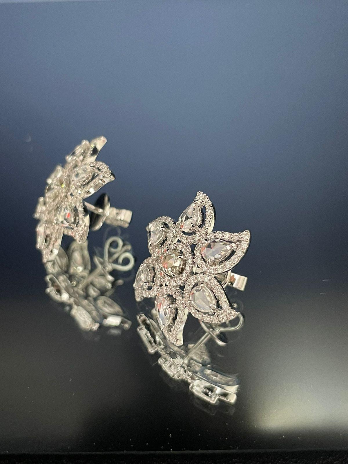 Diamond Rosecut Floral Stud Earrings