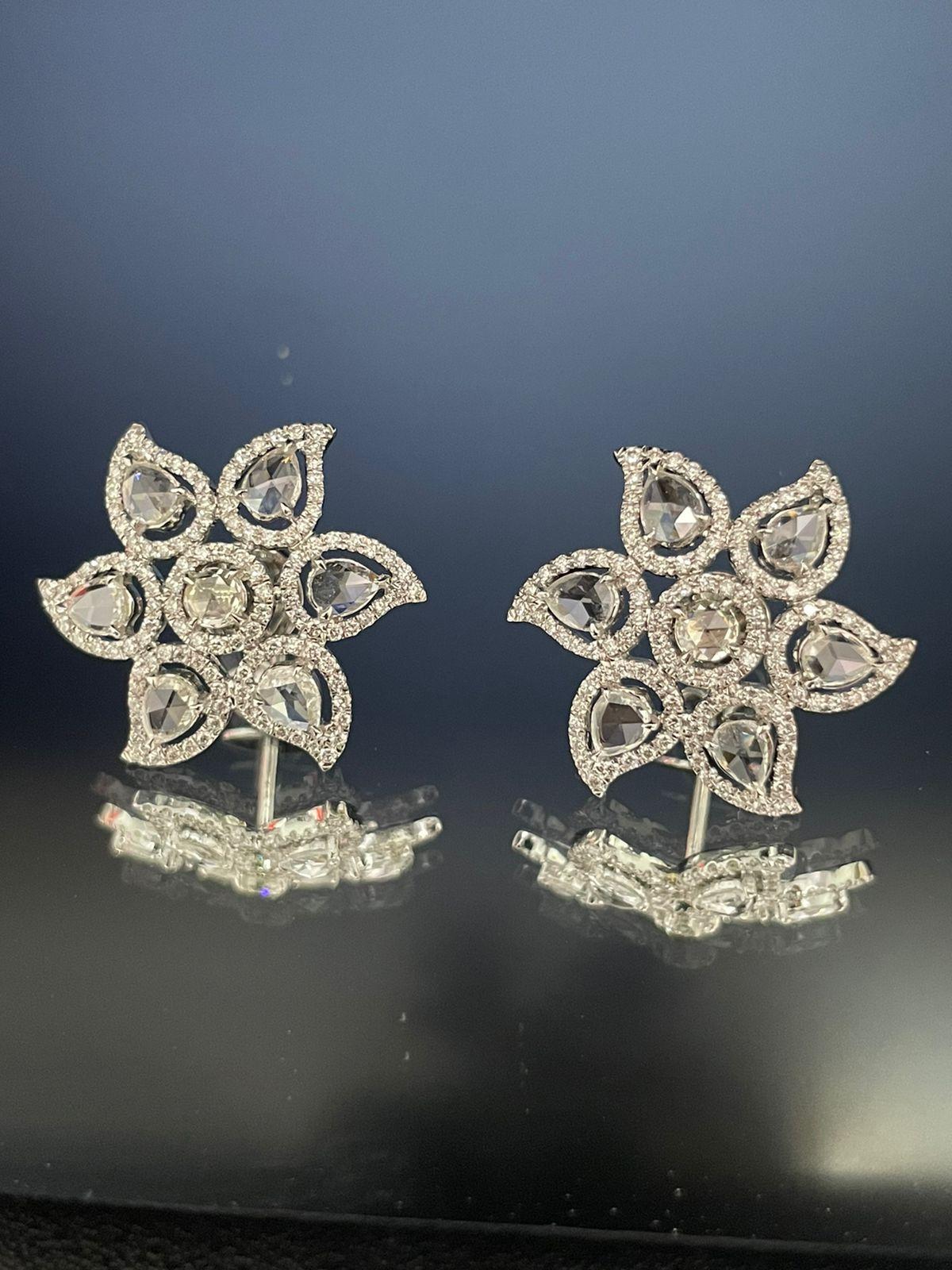 Diamond Rosecut Floral Stud Earrings