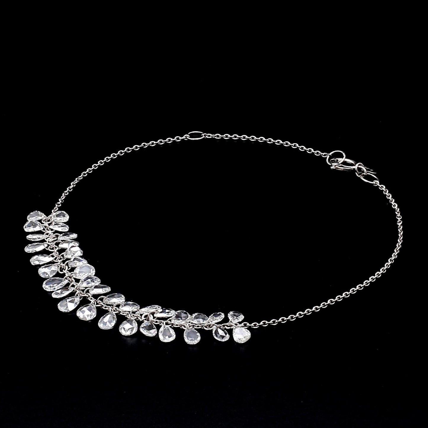 Pear Diamond Rosecut 18k White Gold Dangling Bracelet