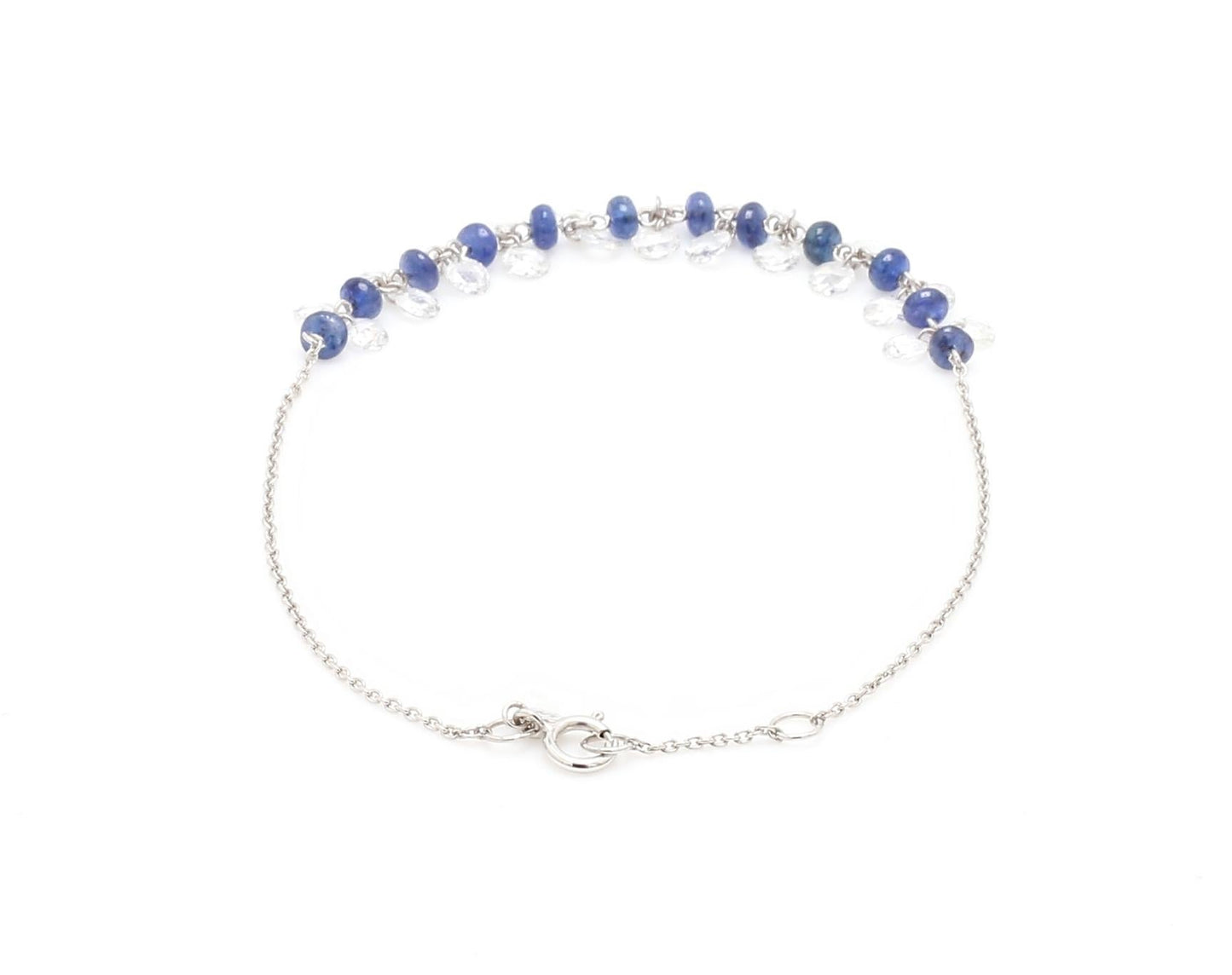 Diamond Rosecut and Sapphire 18 Karat White Gold Dangling Bracelet