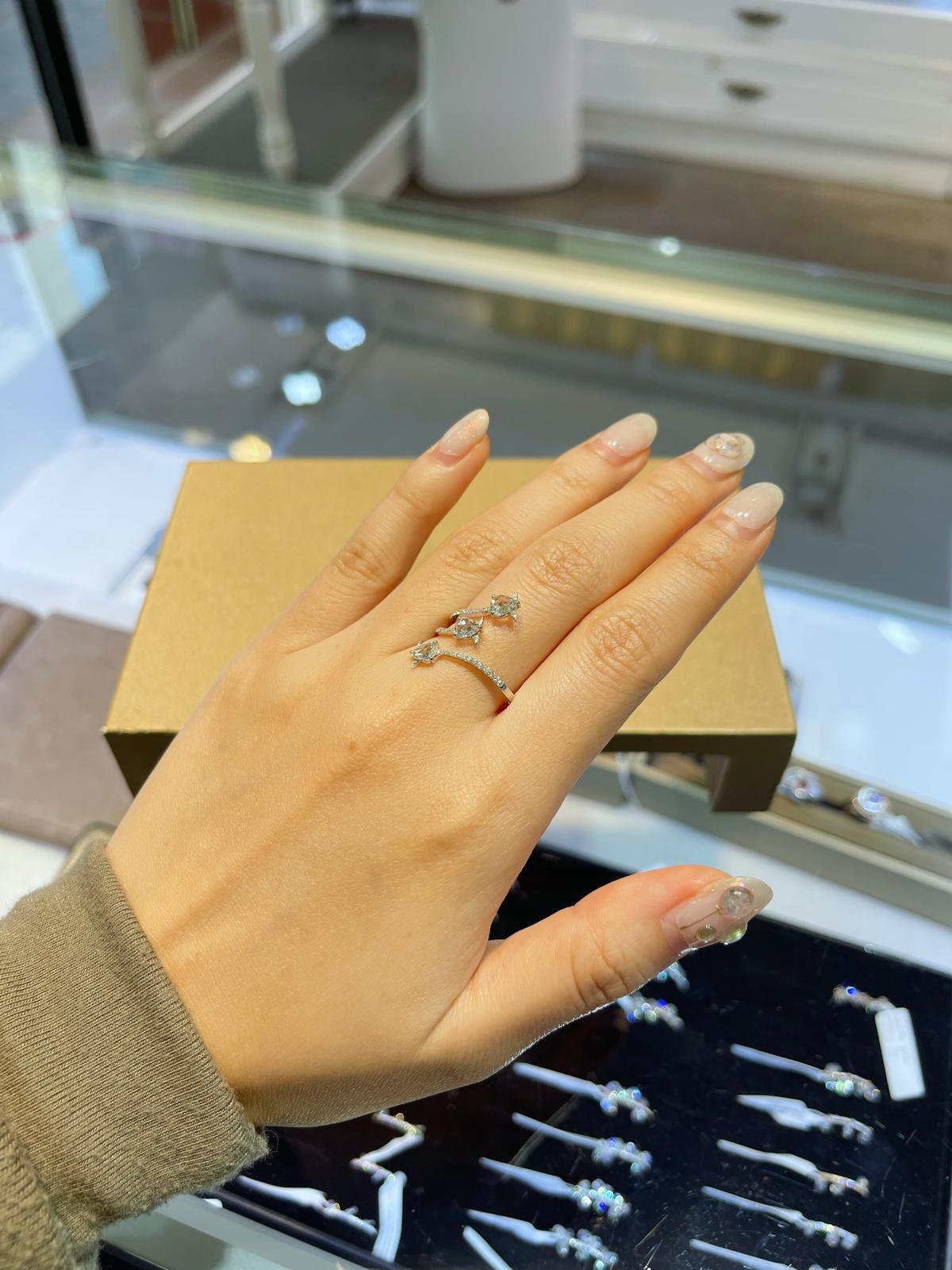 3-Stone Diamond Rosecut Wrap Ring, White Gold