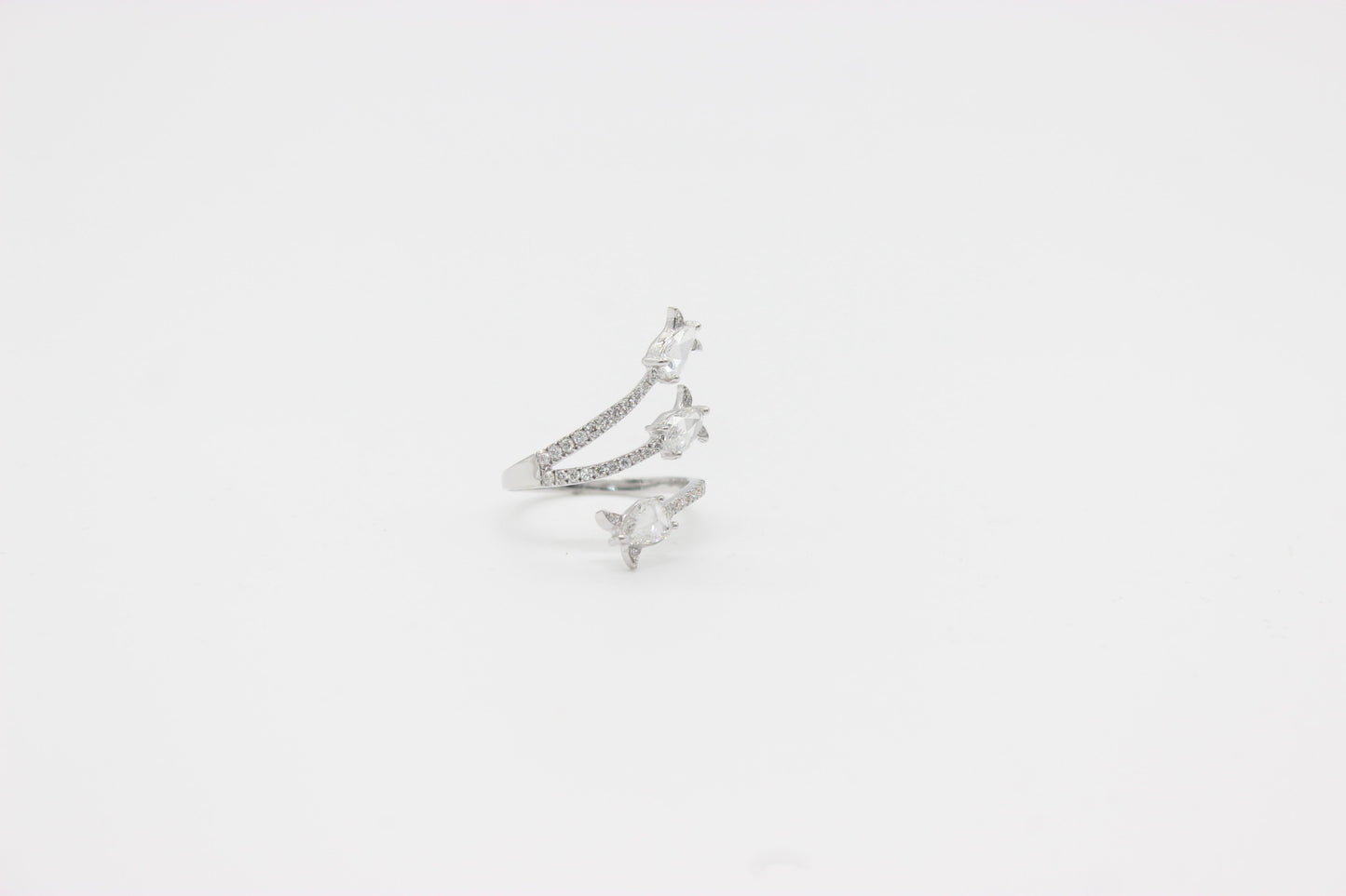 3-Stone Diamond Rosecut Wrap Ring, White Gold