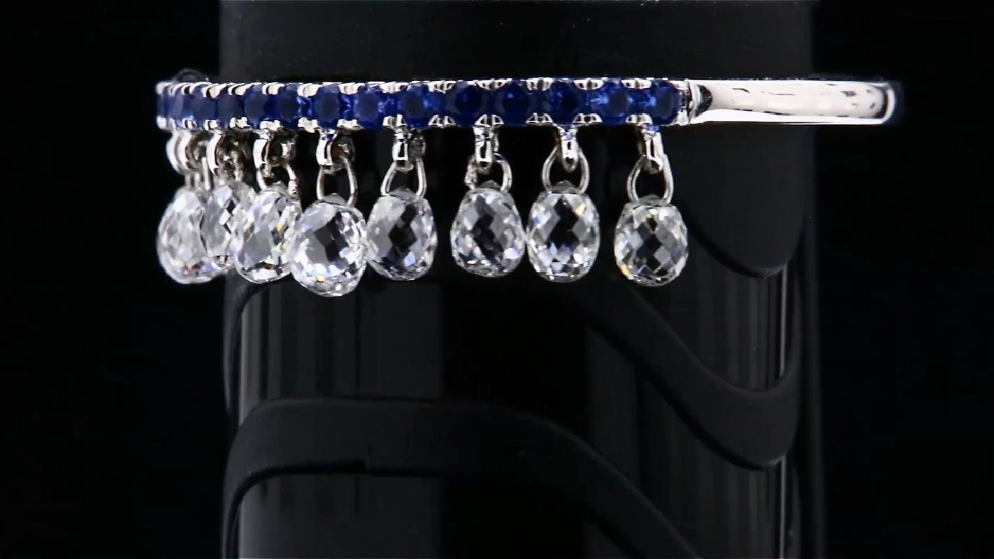 Diamond Briolettes & Sapphire Dangling Ring, White Gold