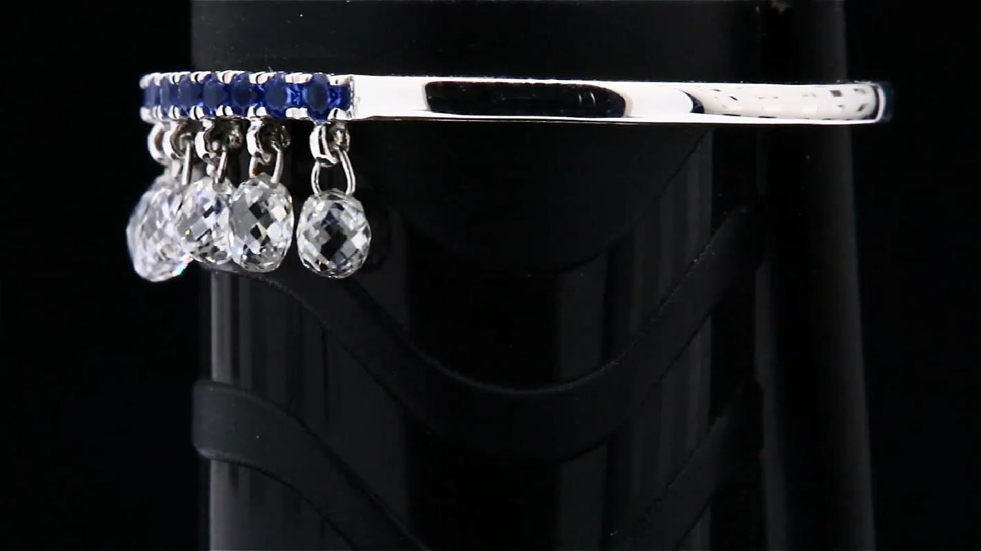 Diamond Briolettes & Sapphire Dangling Ring, White Gold