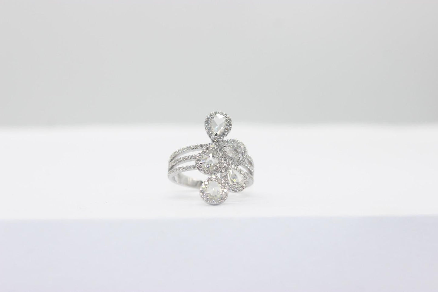 1.30 Carat Diamond Rosecut Petal Ring, White Gold
