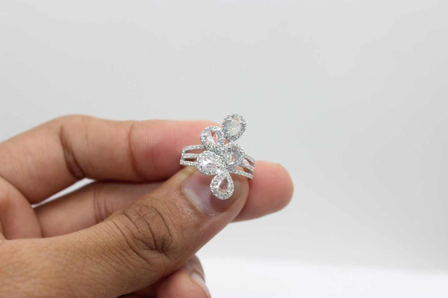 1.30 Carat Diamond Rosecut Petal Ring, White Gold