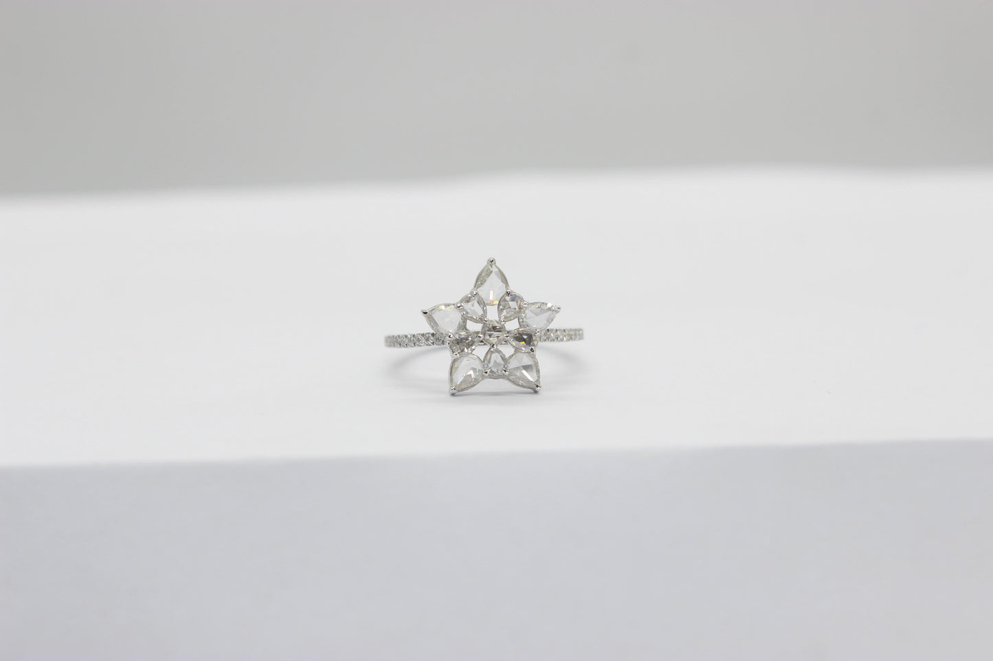 1.14 Carat Diamond Rosecut Snowflake Ring, White Gold