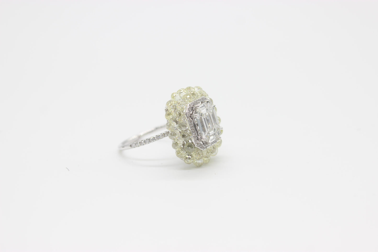 Diamond Briolette & Illusion Emerald Ring